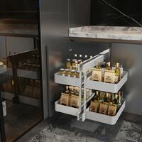 Бял механизъм КОМФОРТ за ъглов - гкух шкаф, с плътни дъна с протижоплъзгащ протектор и висок плътен метален борд