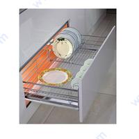 Механизъм за подреждане на чинии и чаши за вграждане в долен шкаф с плавно прибиране.