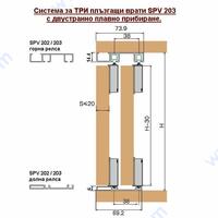 Система за три плъзгащи врати SPV 203 с двустранно плавно