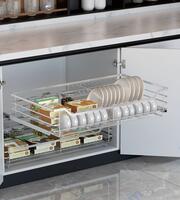 Механизъм за подреждане на чинии и чаши за вграждане в шкаф 600 мм с тавичка и плавно