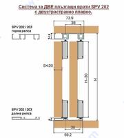 Система за ДВЕ плъзгащи врати SPV 202 с двустранно плавно прибиране.